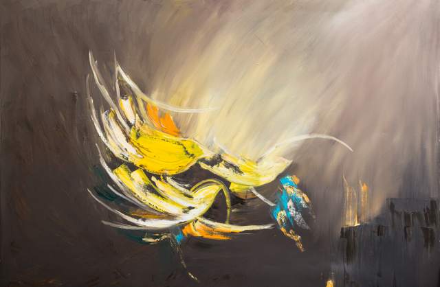 Yuvayı Dişi Kuş Yapar / The female bird makes the nest 80 X 120 cm Tuval üzerine karisik teknik / Mixed media on canvas